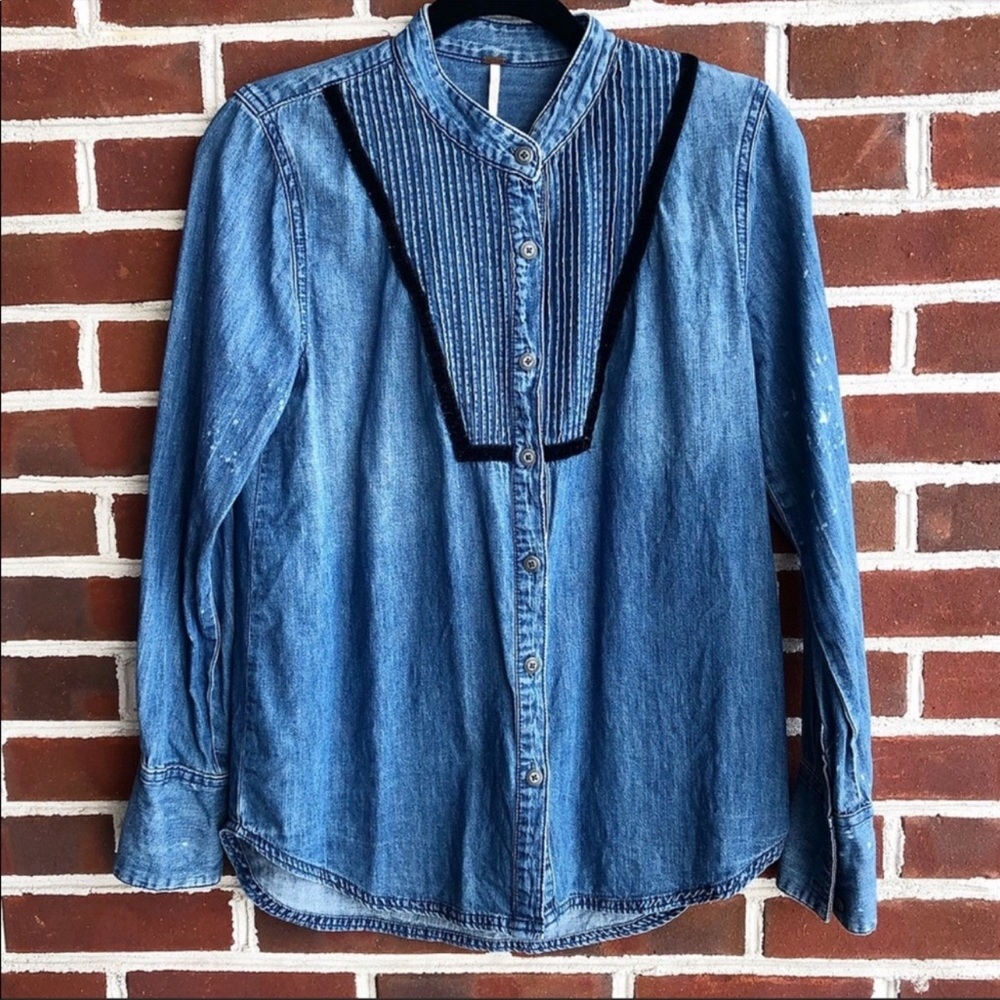 Free People Button Down Chambray Top Size S